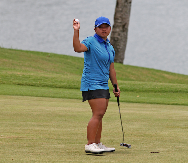 Harmie Constantino acknowledges cheers from the gallery after dominating the ICTSI Malarayat Ladies Classic.